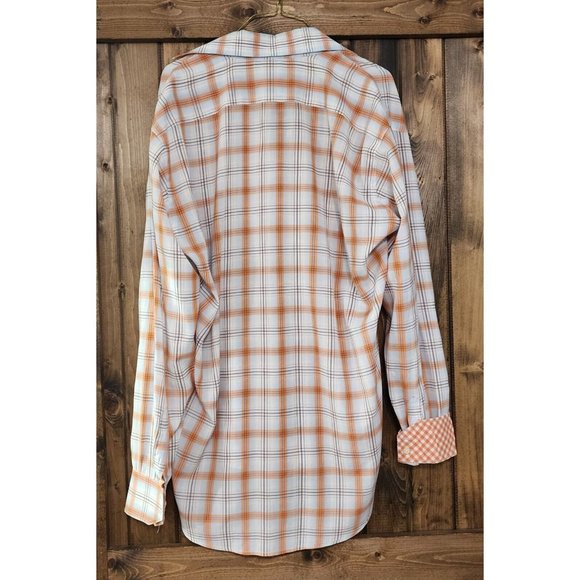 MENS THOMAS DEAN ORANGE AND BLUE PLAID LONG SLEEVE BUTTON‎ DOWN SHIRT - Picture 2 of 4